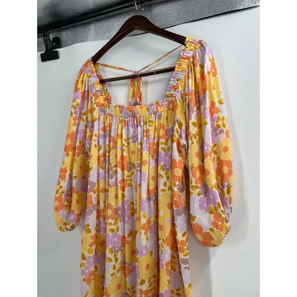 Auguste Roxanne Cassia Mini Dress Retro Floral Puff Sleeve Boho Womens Small